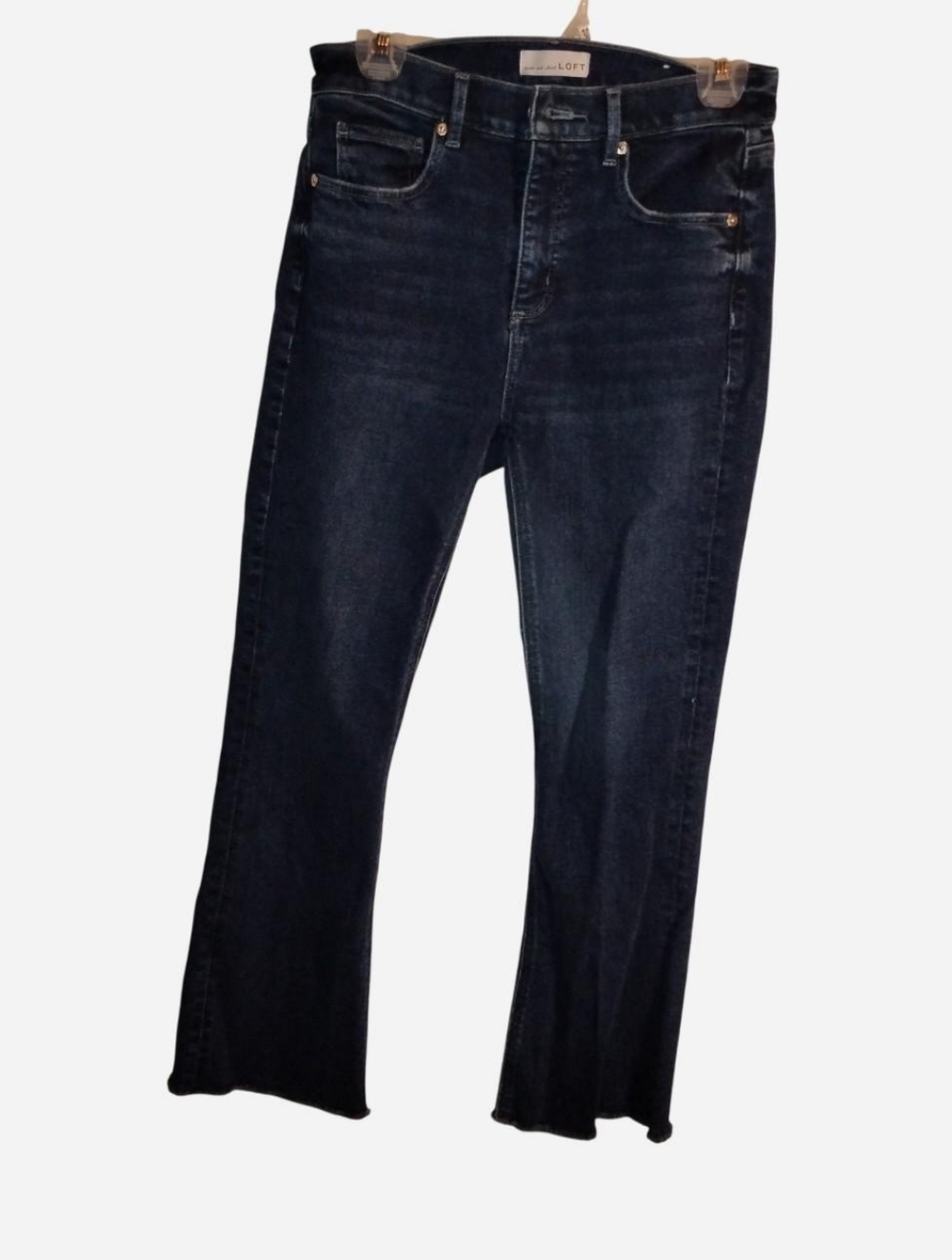 LOFT High Waist Kick Crop Jeans - Dark Wash Raw Hem - Size 26 / 2
